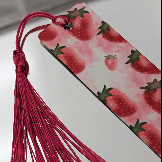 Handmade Strawberry Bookmark with Pink Tassel
