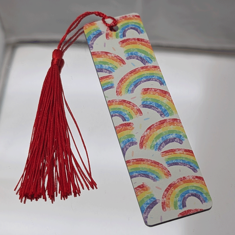 Handmade Rainbow Bookmark with Red Tassel