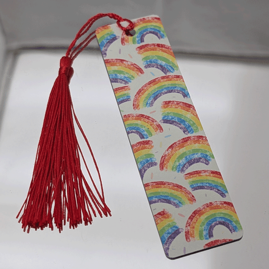 Handmade Rainbow Bookmark with Red Tassel