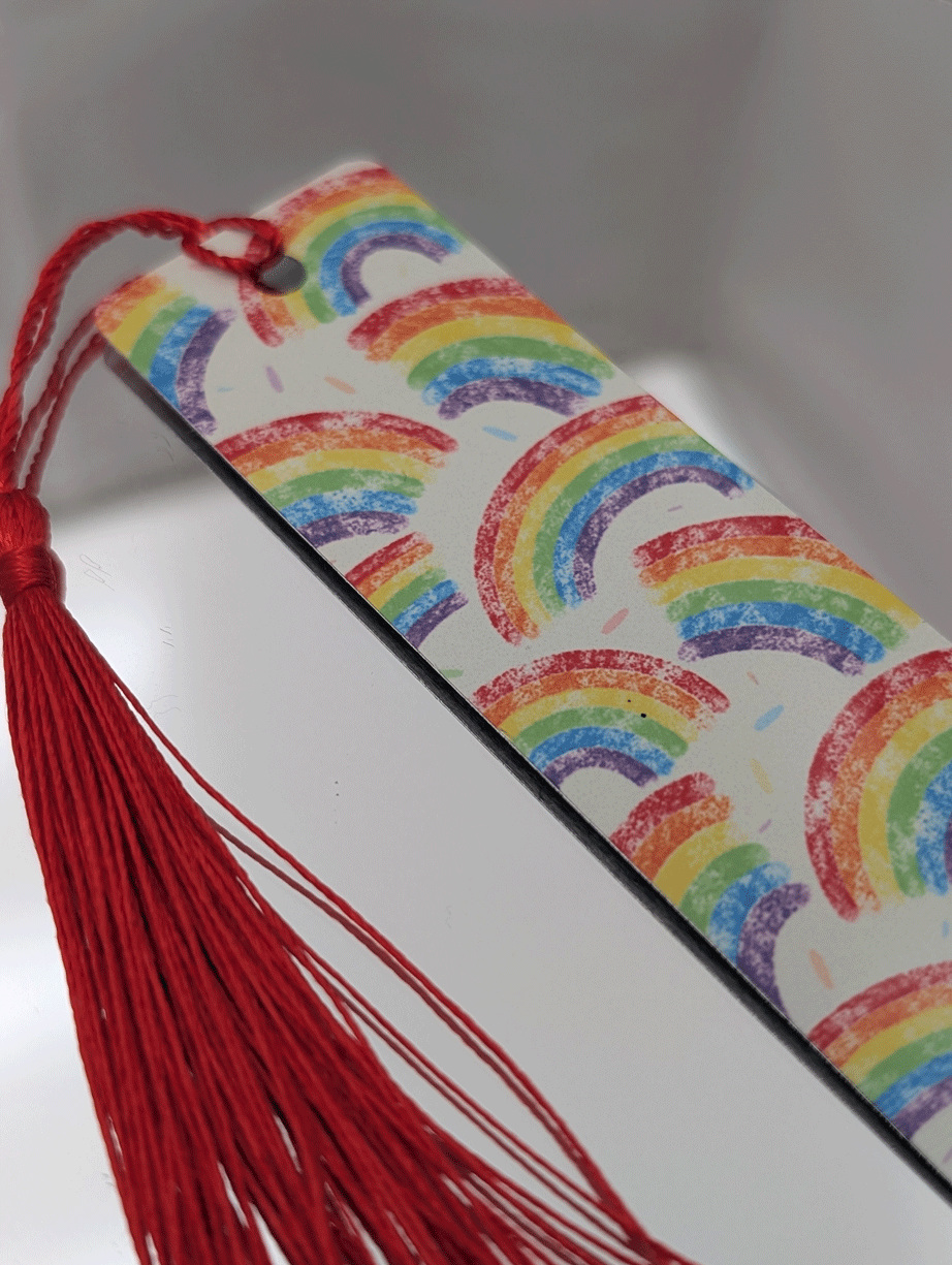 Handmade Rainbow Bookmark with Red Tassel
