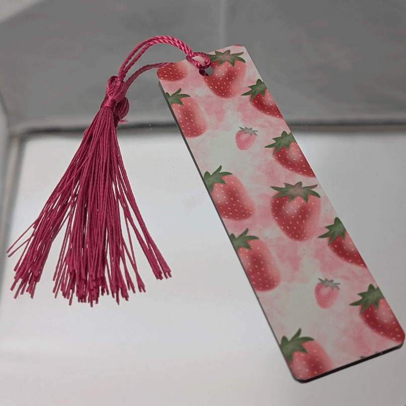 Handmade Strawberry Bookmark with Pink Tassel